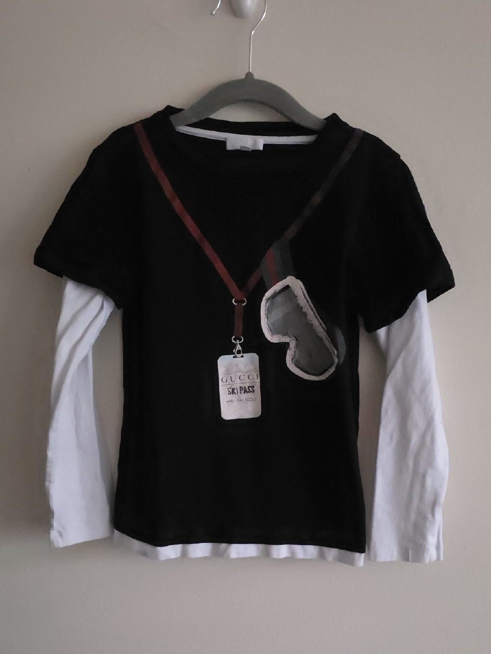 Black Layered-Look Kids Long-Sleeve Top with Graphic